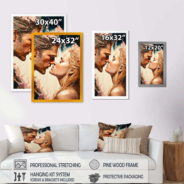 Blue And Gold Couple Kissing Art