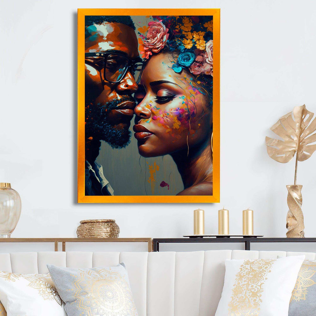 Loving Couple Kissing Floral Design V