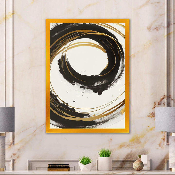 Black And Gold Curves I - Modern Living Room Wall Decor