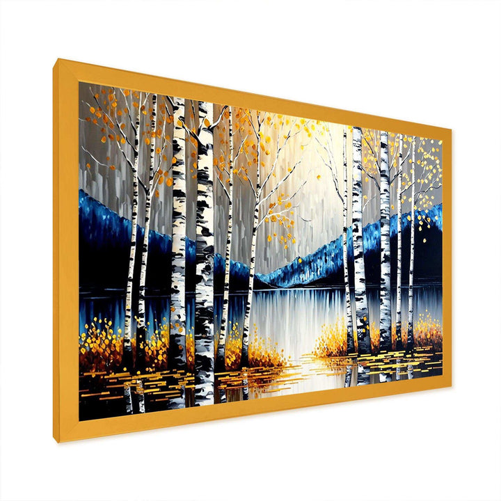 Monochrome Golden Birch Trees By The River IV