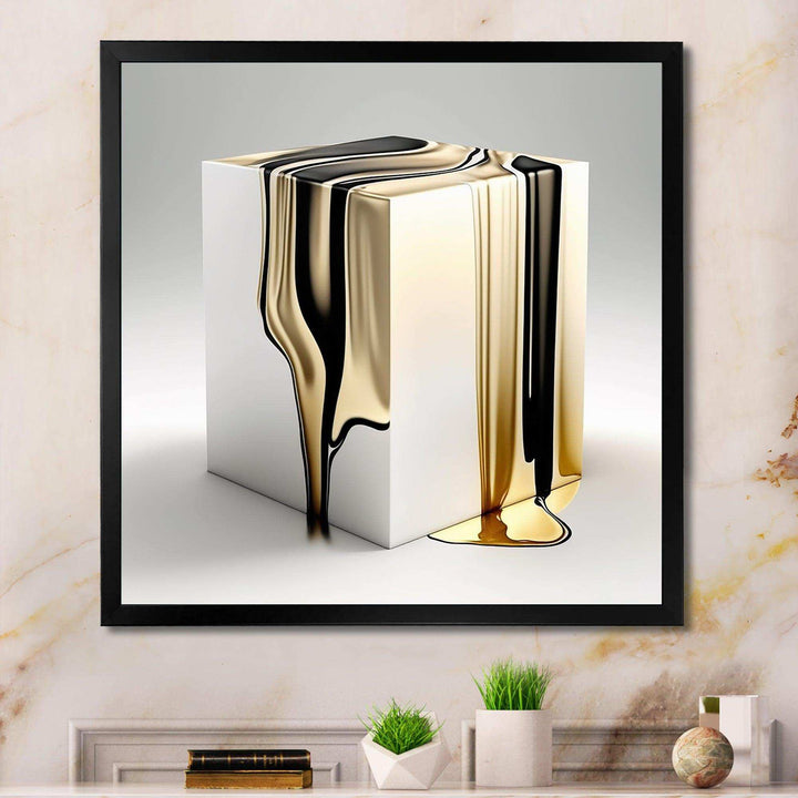 Black And Gold Cubic Expression I - Modern Living Room Wall Decor