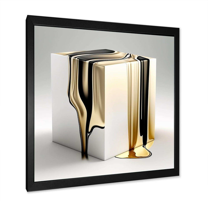 Black And Gold Cubic Expression I - Modern Living Room Wall Decor