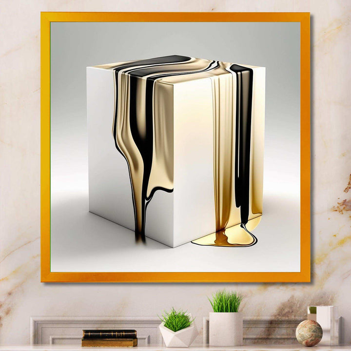 Black And Gold Cubic Expression I - Modern Living Room Wall Decor
