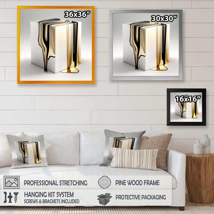 Black And Gold Cubic Expression I - Modern Living Room Wall Decor