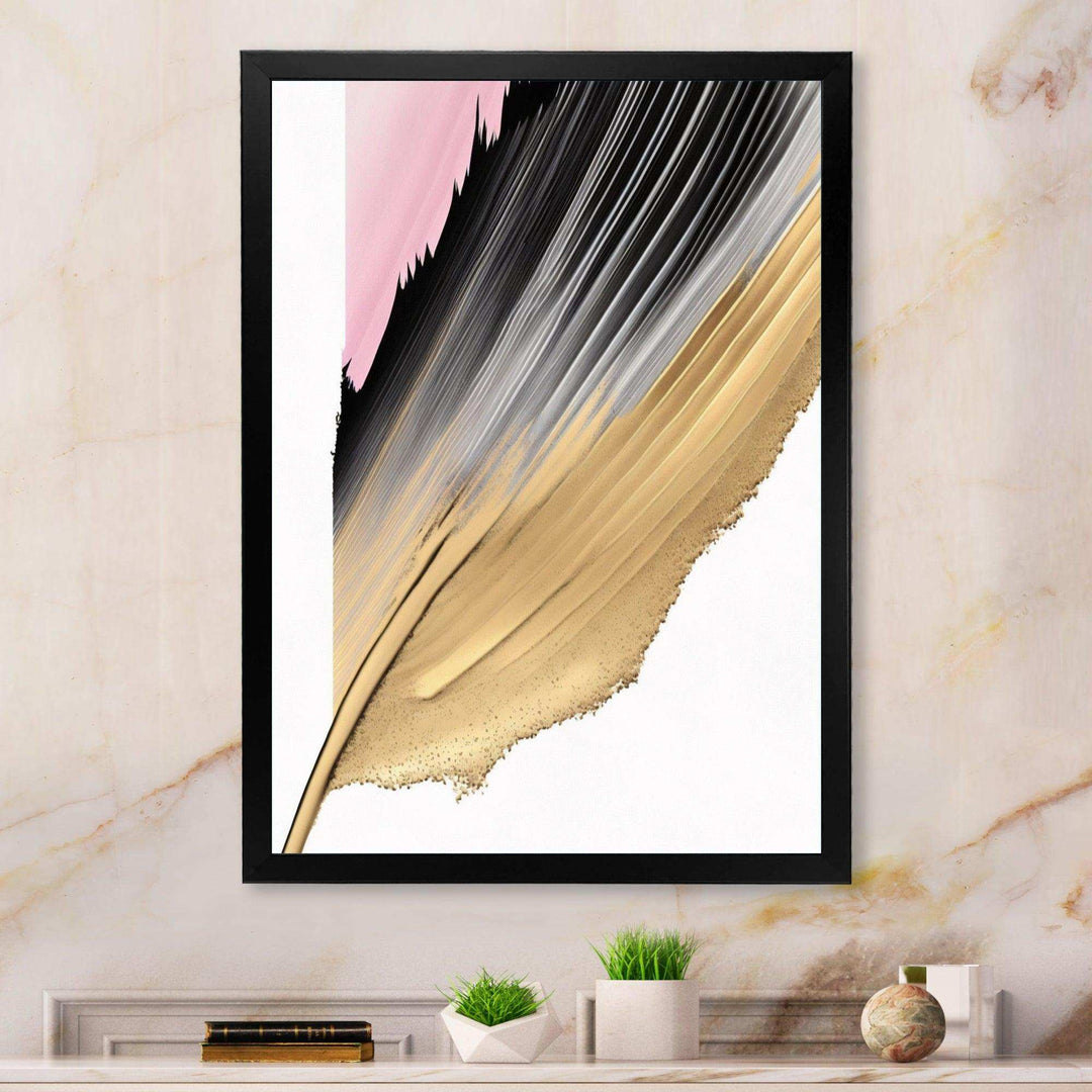 Minimalism Pink And Gold Cubic Fusion II - Modern Living Room Wall Decor