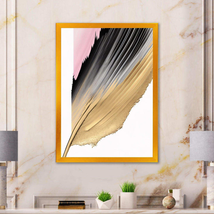 Minimalism Pink And Gold Cubic Fusion II - Modern Living Room Wall Decor