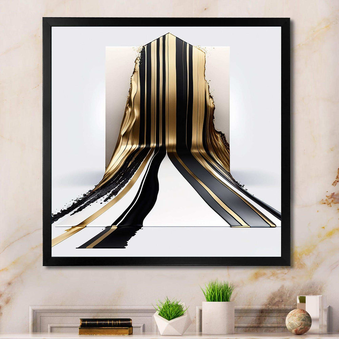 Black And Gold Cubic Expression V - Modern Bedroom Wall Art