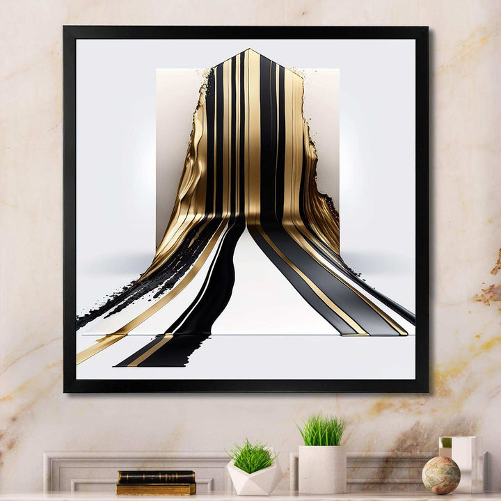 Black And Gold Cubic Expression V - Modern Bedroom Wall Art