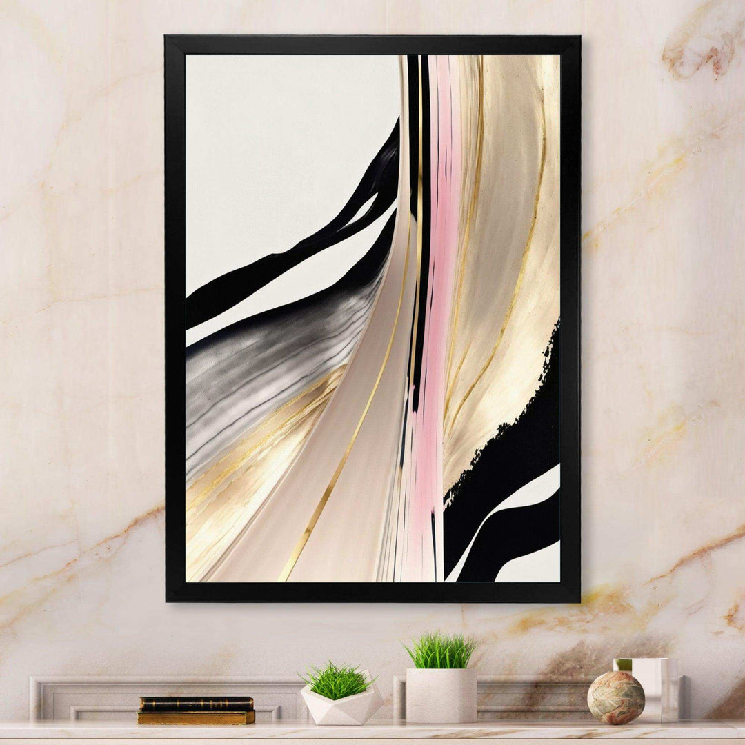 Minimalism Pink And Gold Cubic Fusion VII - Modern Living Room Wall Decor