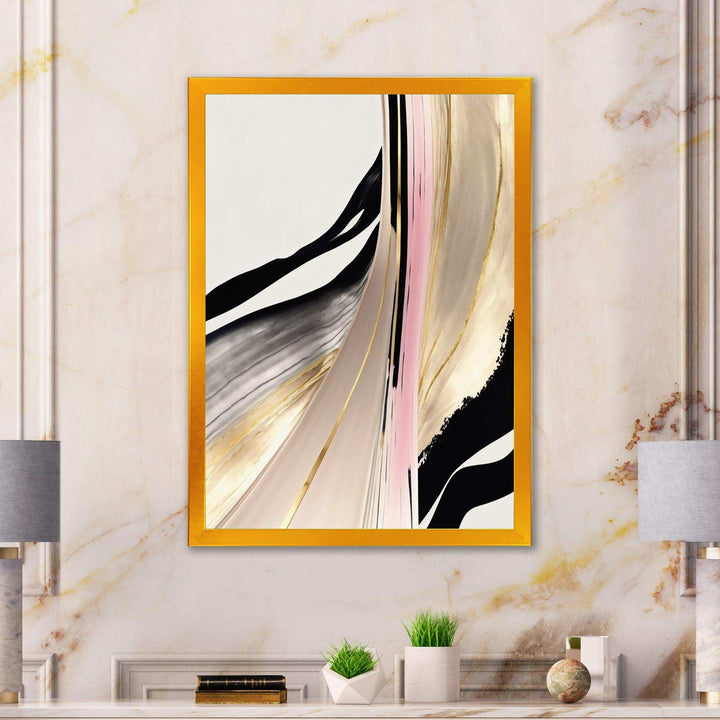 Minimalism Pink And Gold Cubic Fusion VII - Modern Living Room Wall Decor