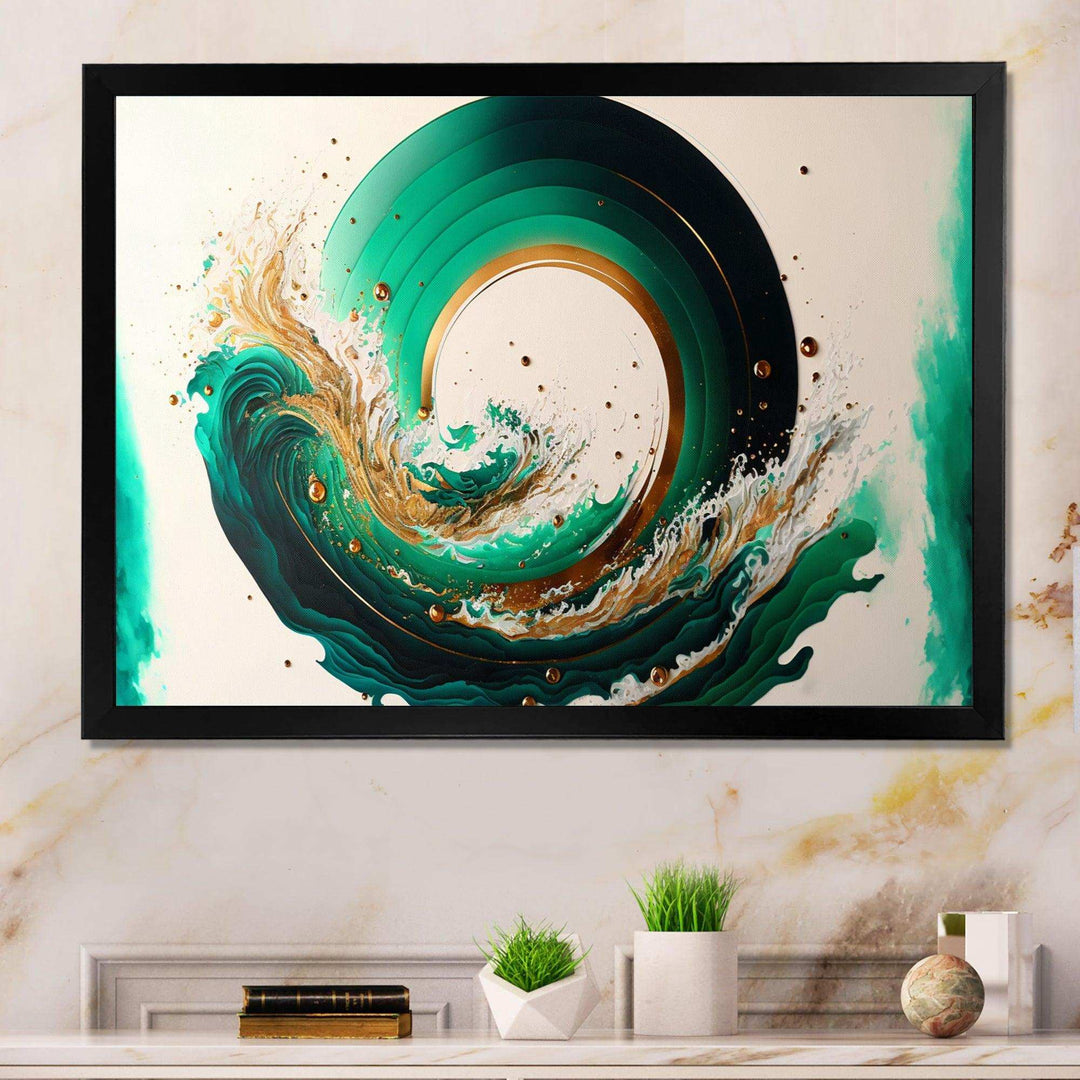 Green And Gold Crashing Waves III - Modern Living Room Wall Decor