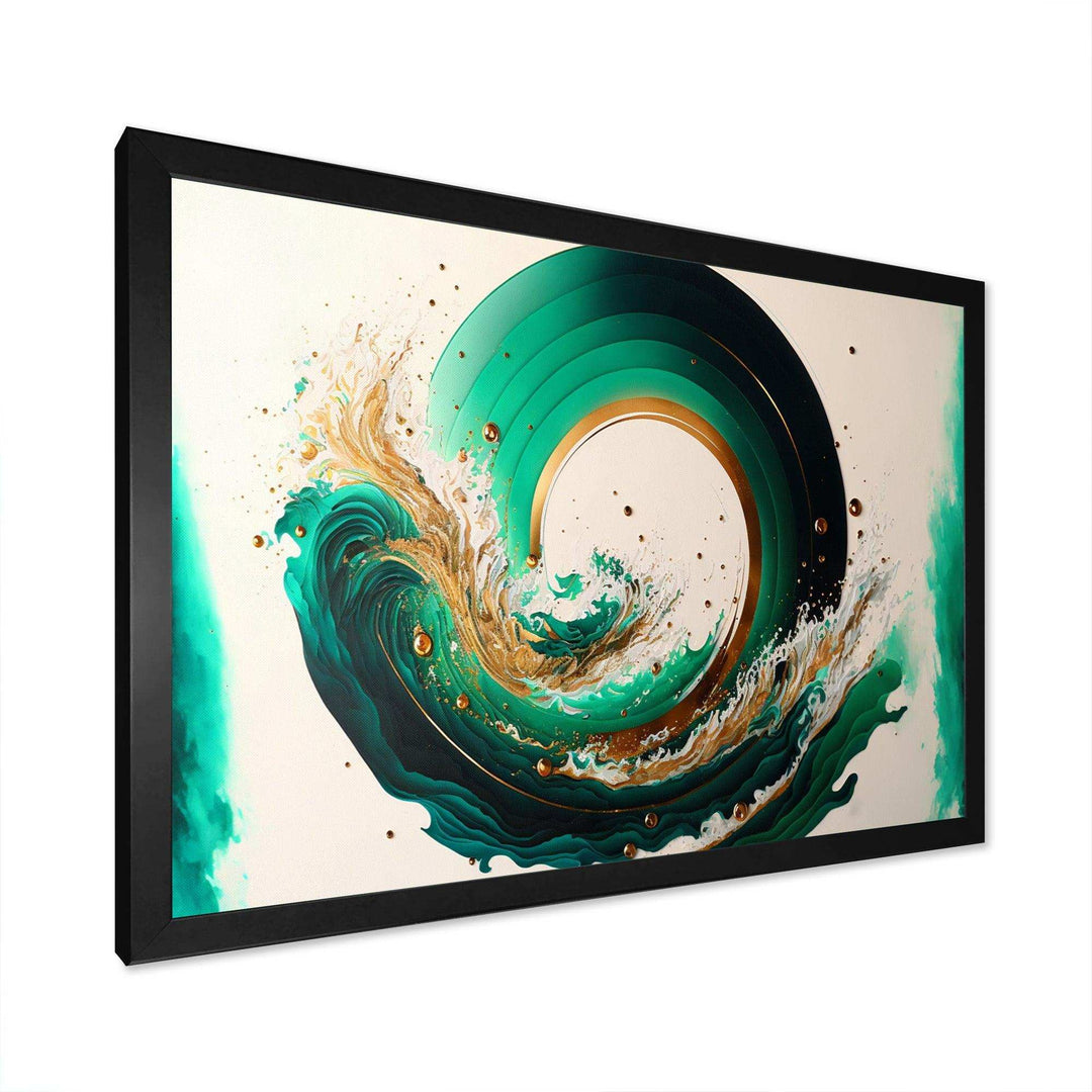 Green And Gold Crashing Waves III - Modern Living Room Wall Decor