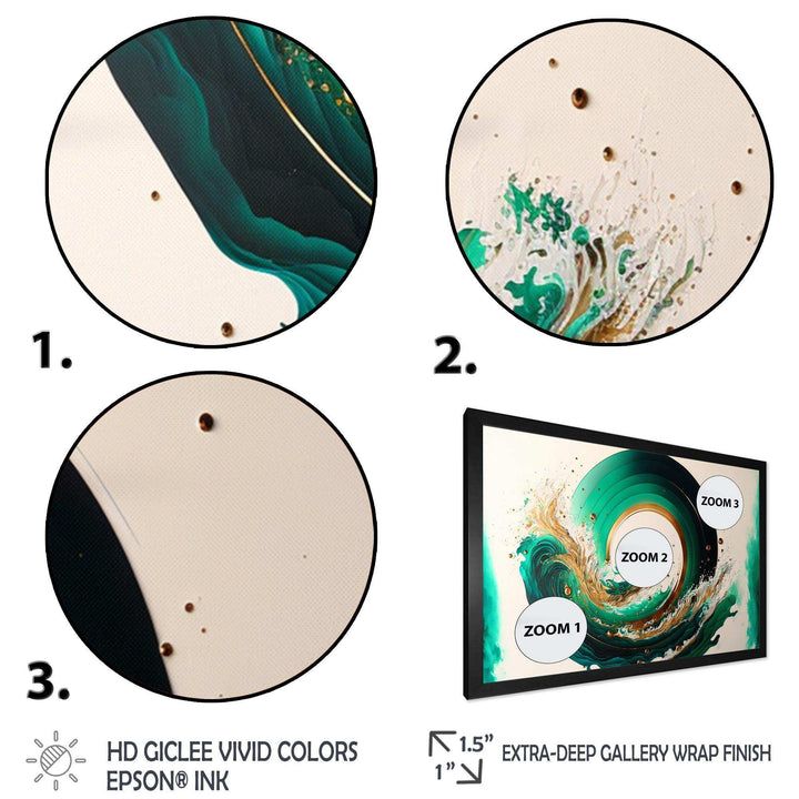 Green And Gold Crashing Waves III - Modern Living Room Wall Decor