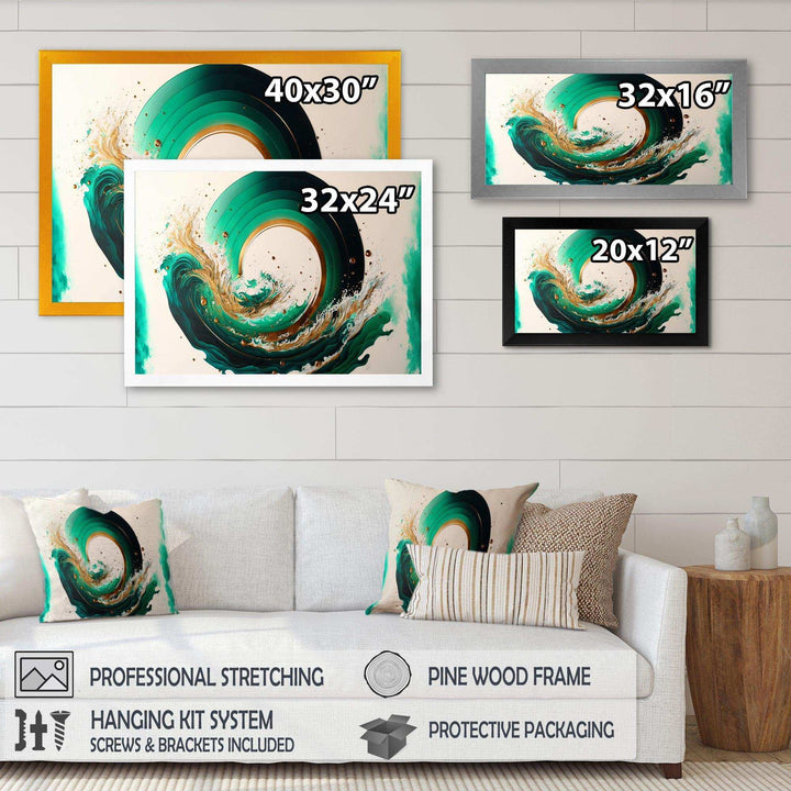 Green And Gold Crashing Waves III - Modern Living Room Wall Decor