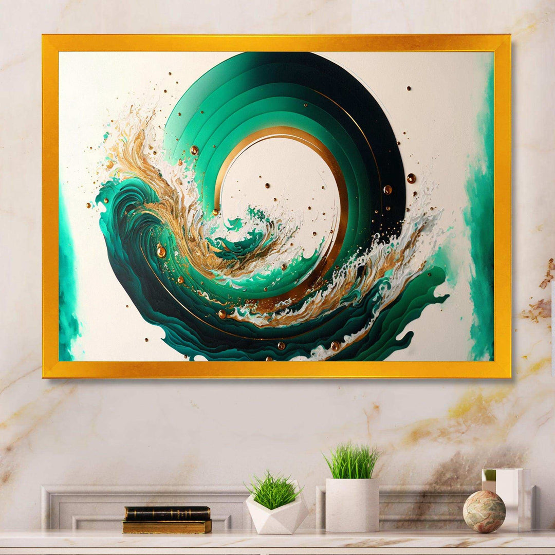 Green And Gold Crashing Waves III - Modern Living Room Wall Decor