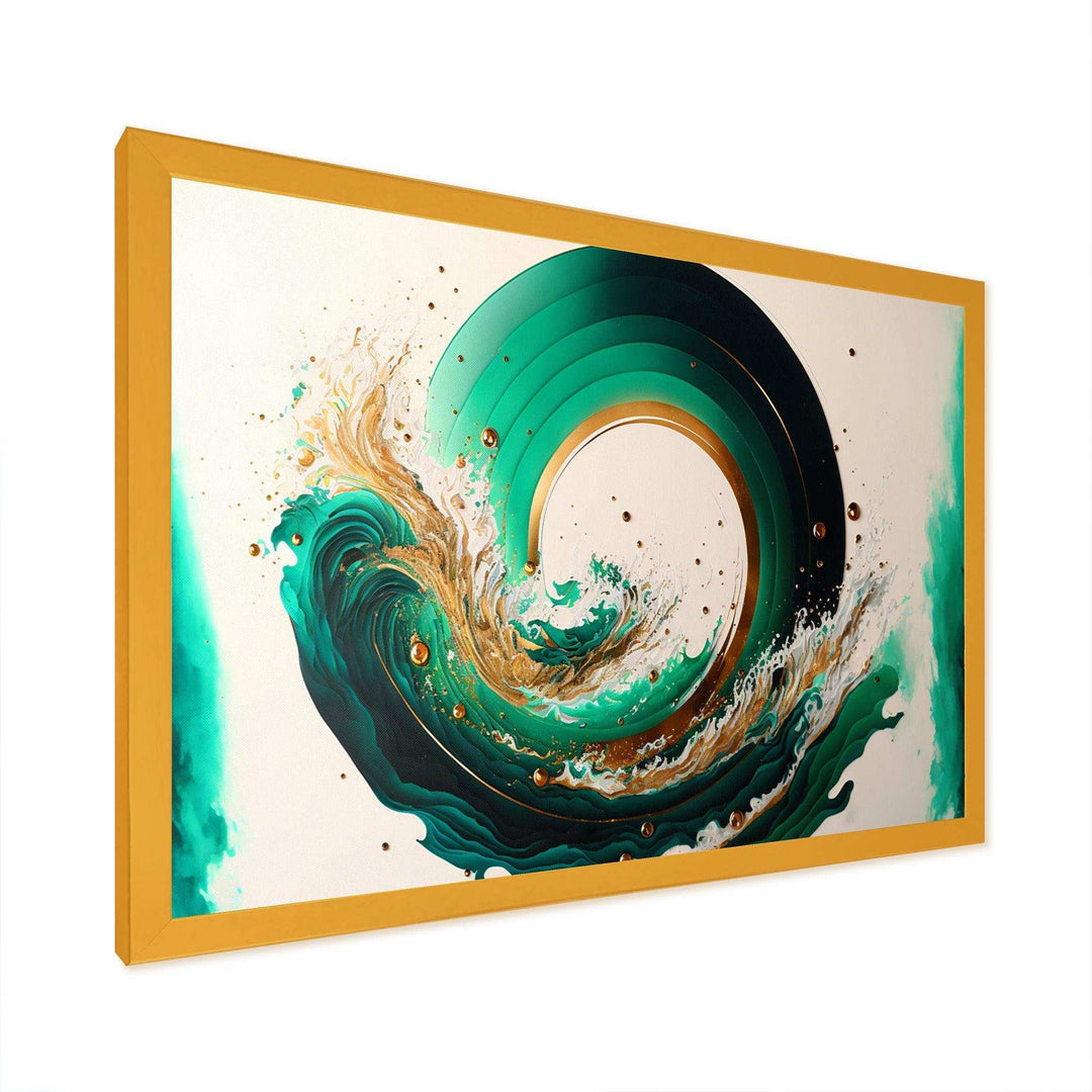 Green And Gold Crashing Waves III - Modern Living Room Wall Decor