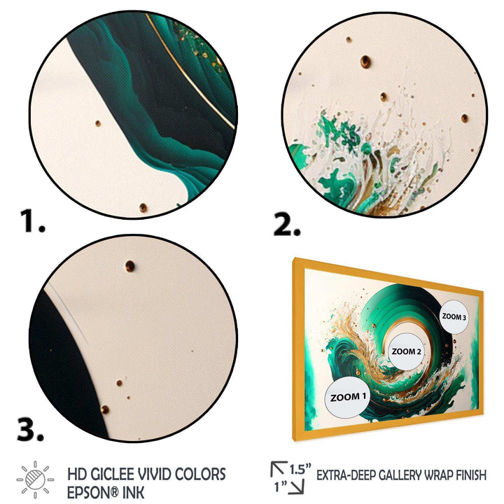 Green And Gold Crashing Waves III - Modern Living Room Wall Decor