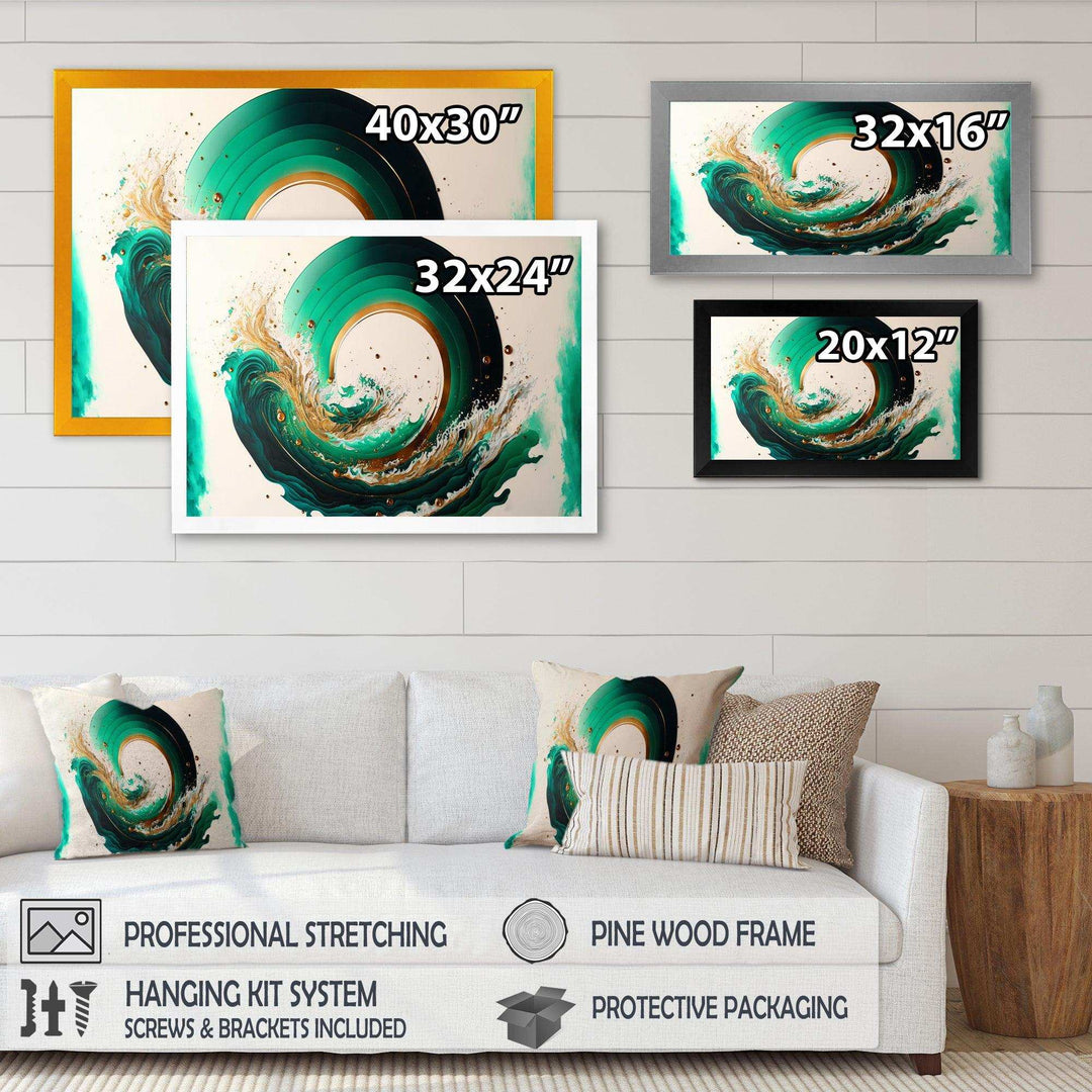 Green And Gold Crashing Waves III - Modern Living Room Wall Decor