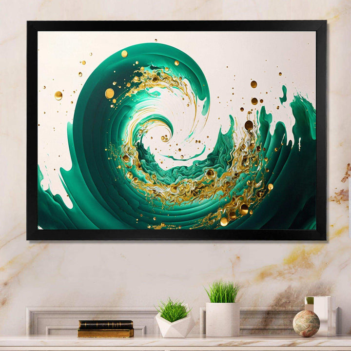 Green And Gold Crashing Waves IV - Modern Bedroom Wall Art
