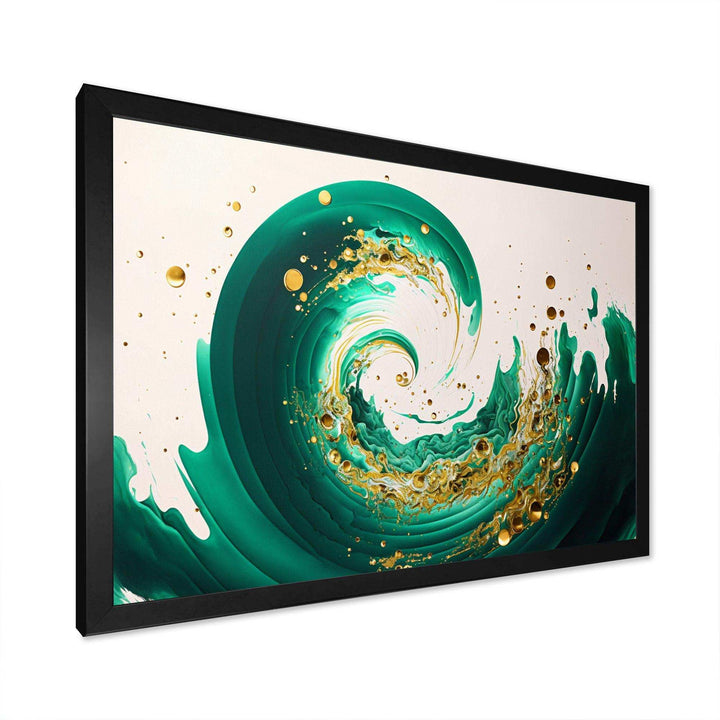 Green And Gold Crashing Waves IV - Modern Bedroom Wall Art