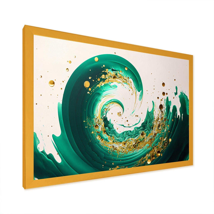 Green And Gold Crashing Waves IV - Modern Bedroom Wall Art