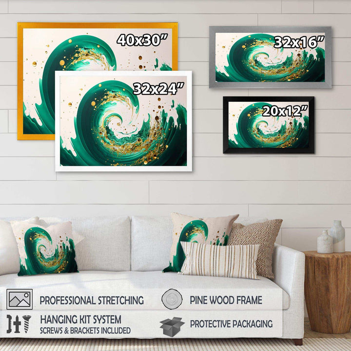 Green And Gold Crashing Waves IV - Modern Bedroom Wall Art