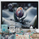 A Blooming Multicolor Tulip Flower In Winter II Framed Print Vibrant Gold - 1.5"Width