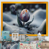 A Blooming Multicolor Tulip Flower In Winter II Framed Canvas Vibrant Black - 1.5"Thick