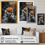 A Blooming Orange Marigold Flower In Winter III Framed Print Vibrant Black - 1.5"Width