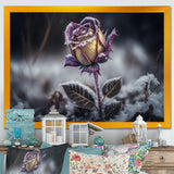 A Blooming Purple Rose Flower In Winter II Framed Canvas Vibrant Black - 1.5"Thick