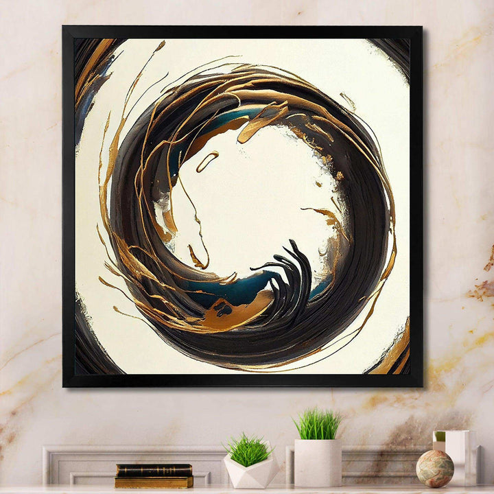 Gold Glamour Circle 1 II - Modern Living Room Wall Decor