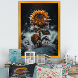 A Blooming Yellow And Orange Sunflower Winter I Framed Canvas Vibrant Black - 1.5"Thick