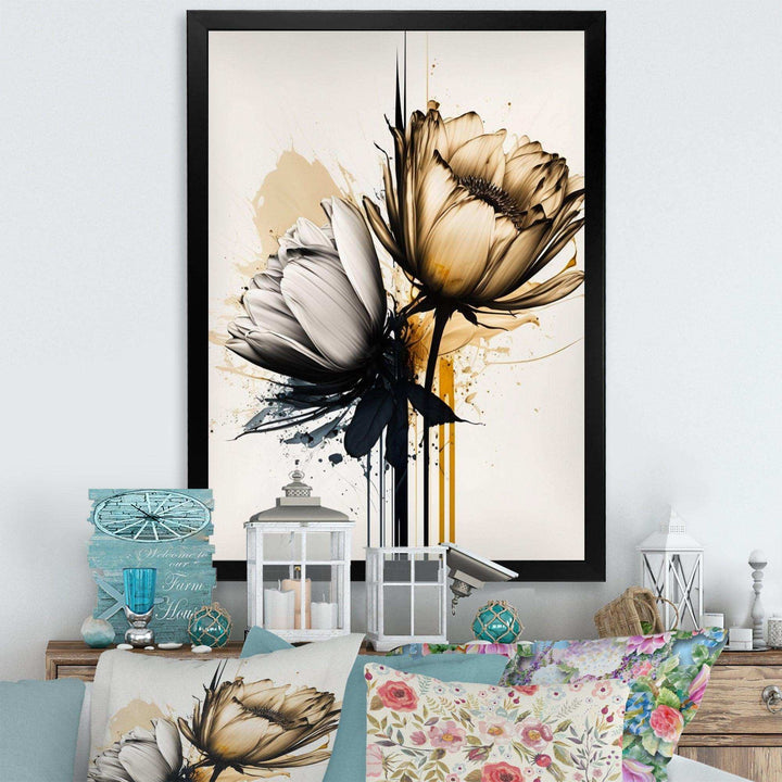 Yellow Daisy Flower On Abstract Fusion  - Traditional Living Room Wall Decor