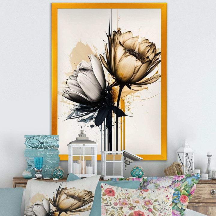 Yellow Daisy Flower On Abstract Fusion  - Traditional Living Room Wall Decor