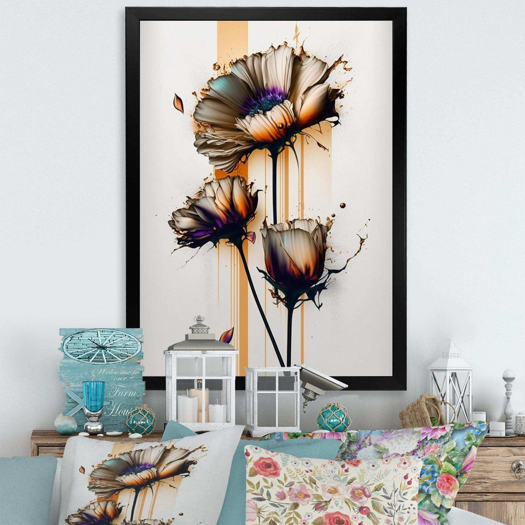 Orange Daisy Flower On Abstract Fusion I - Traditional Canvas Wall Art