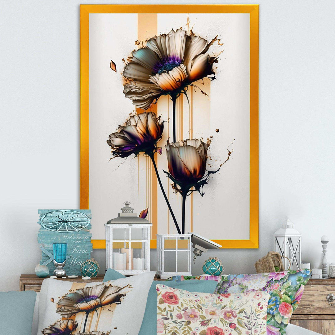 Orange Daisy Flower On Abstract Fusion I - Traditional Canvas Wall Art