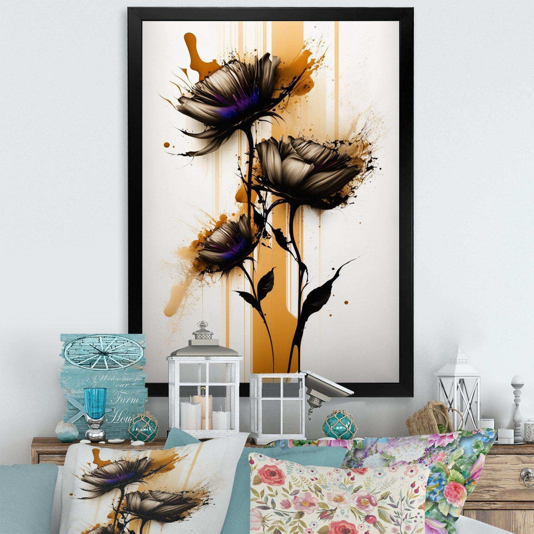 Orange Daisy Flower On Abstract Fusion II - Traditional Living Room Wall Decor