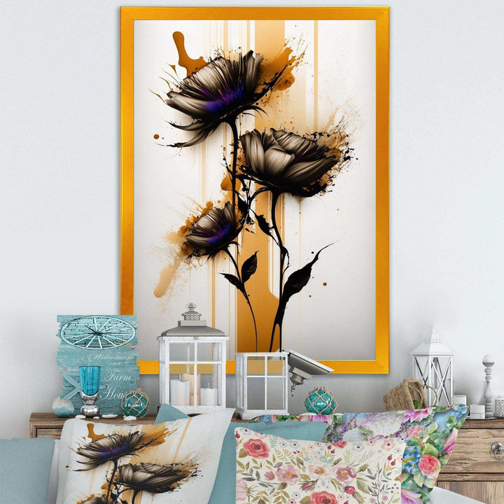 Orange Daisy Flower On Abstract Fusion II - Traditional Living Room Wall Decor