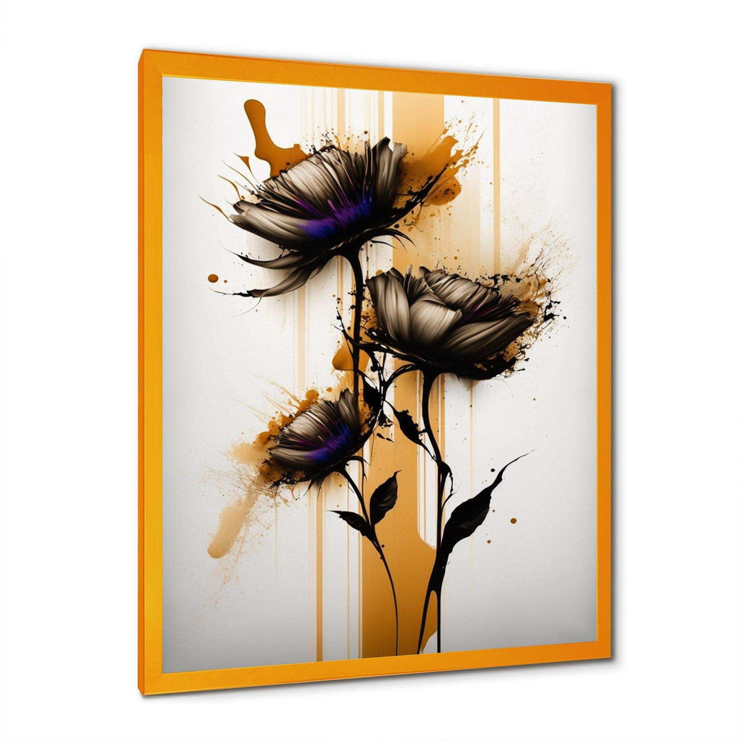 Orange Daisy Flower On Abstract Fusion II - Traditional Living Room Wall Decor