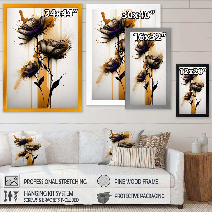 Orange Daisy Flower On Abstract Fusion II - Traditional Living Room Wall Decor
