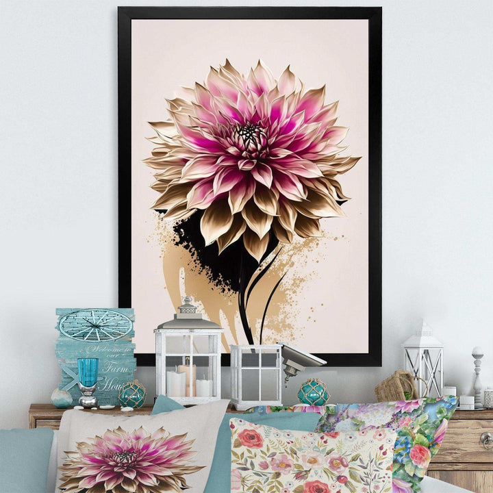 Pink Dahli Flower On Abstract Fusion  - Traditional Bedroom Wall Art