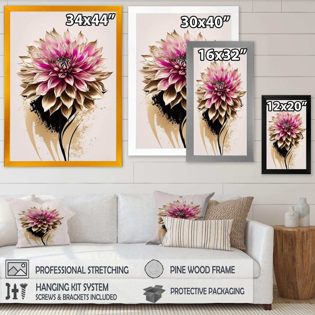 Pink Dahli Flower On Abstract Fusion  - Traditional Bedroom Wall Art