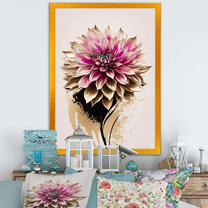 Pink Dahli Flower On Abstract Fusion  - Traditional Bedroom Wall Art