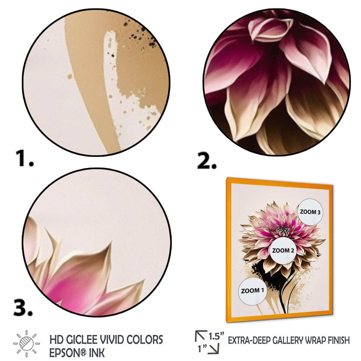 Pink Dahli Flower On Abstract Fusion  - Traditional Bedroom Wall Art