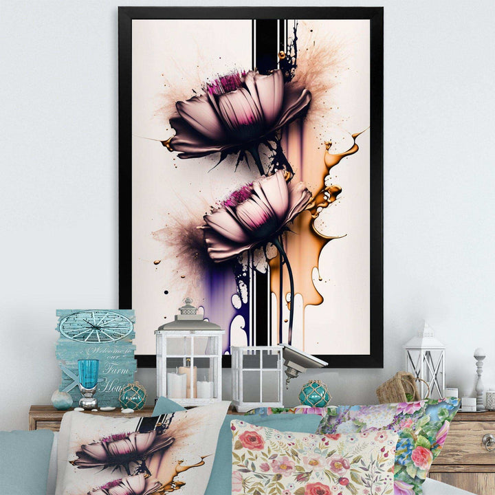 Pink Daisy Flower On Abstract Fusion I - Traditional Wall Art Prints