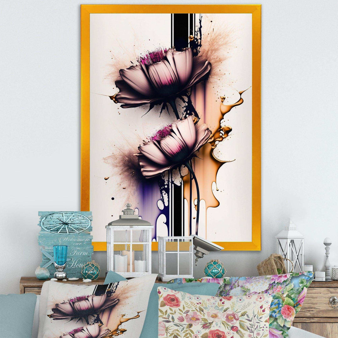 Pink Daisy Flower On Abstract Fusion I - Traditional Wall Art Prints