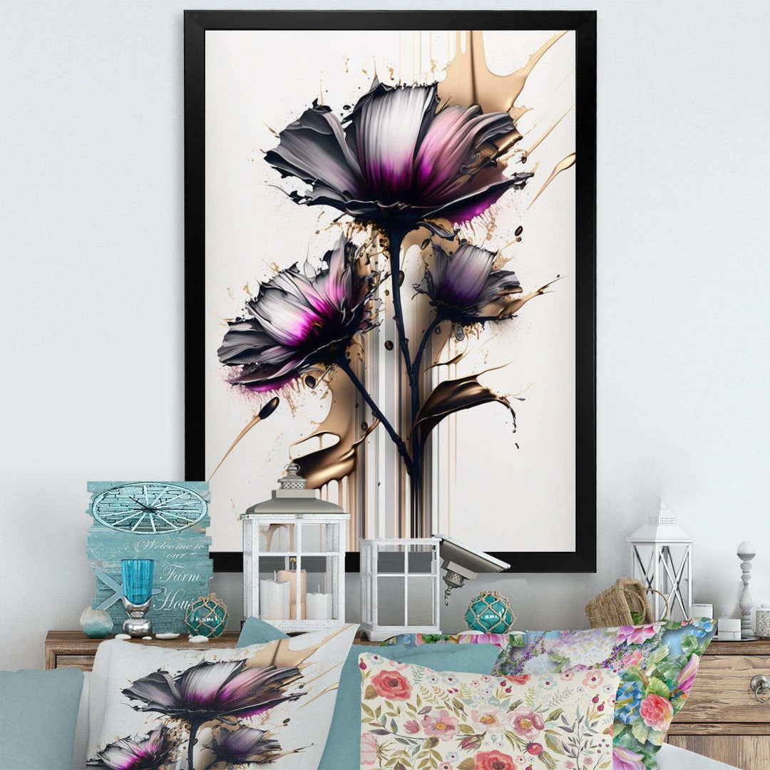 Pink Daisy Flower On Abstract Fusion III - Traditional Canvas Wall Art