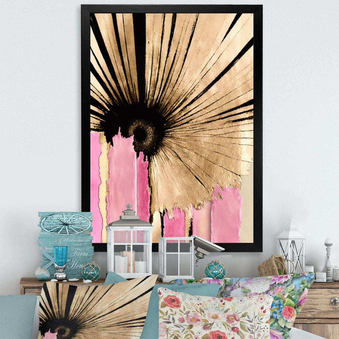 Pink Gerbera Flower On Abstract Fusion I - Traditional Living Room Wall Decor
