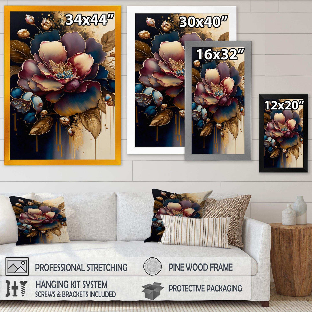 Red And Gold Camellia Floral Design I