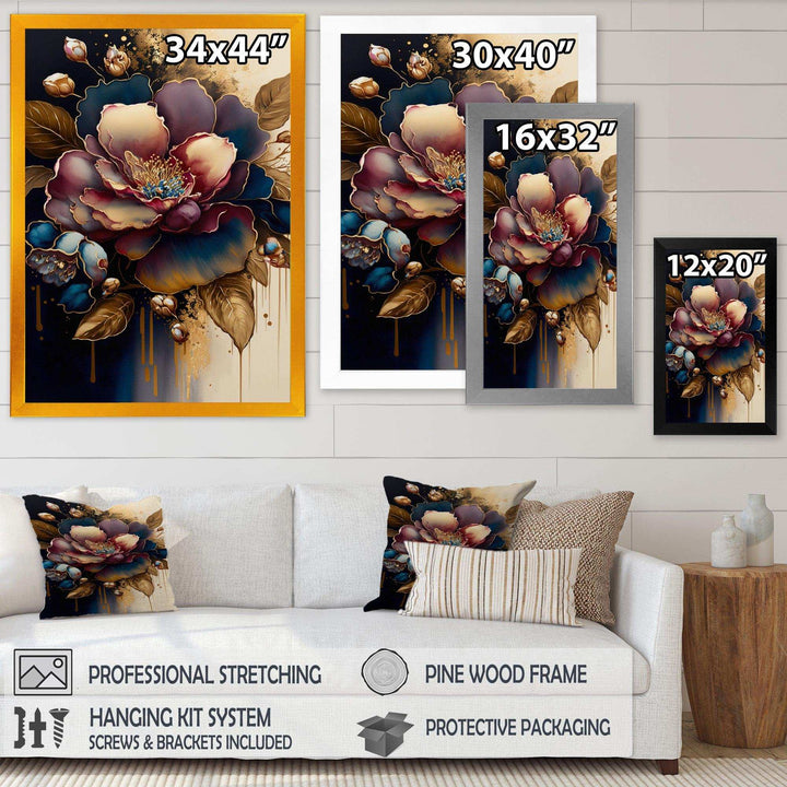 Red And Gold Camellia Floral Design I